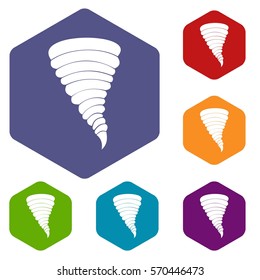 Tornado icons set rhombus in different colors isolated on white background