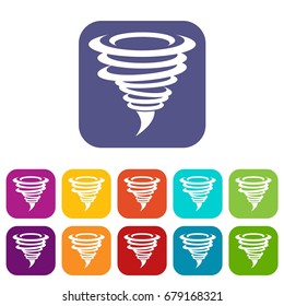 Tornado icons set vector illustration in flat style In colors red, blue, green and other