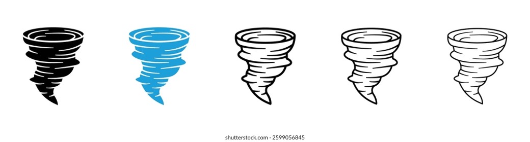 Tornado icons vector illustrations in black and blue colors for web and ui designs