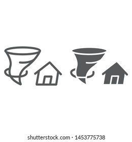 Tornado insurance line and glyph icon, disaster and nature, home and tornado sign, vector graphics, a linear pattern on a white background, eps 10.