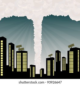 Tornado into city center illustration vector background