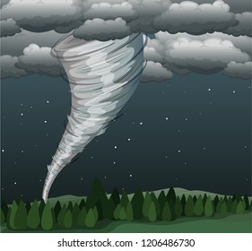 tornado in landscape scene illustration