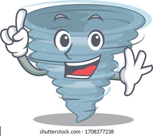 Tornado mascot character design with one finger gesture