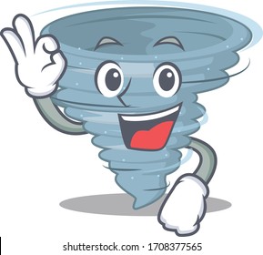 Tornado-Maskottdesign-Stil mit einem Okay-Gestenfinger