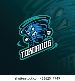 Tornado mascot logo design vector with modern illustration concept style for badge, emblem and t shirt printing. Angry tornado illustration for sport and esport team.