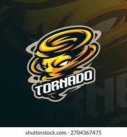 Vector de diseño de logotipo de mascota Tornado. Ilustración de tornado enojado para el deporte y el equipo de deportes electrónicos.