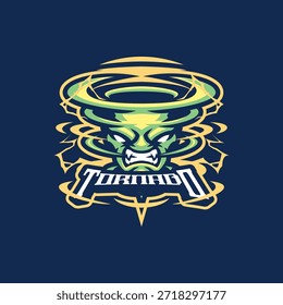Vector de diseño de logotipo de mascota Tornado. Ilustración de tornado enojado para el deporte y el equipo de deportes electrónicos.