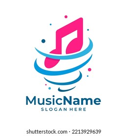 Vector con logotipo de música de Tornado. Plantilla de diseño del logotipo de Music Tornado
