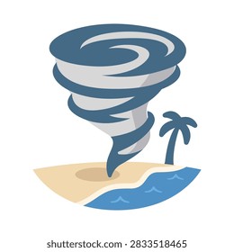 Tornado on Beach During Tropical Storm Flat Vector Clipart