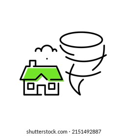 Tornado Over A Small House. Natural Disaster. Pixel Perfect, Editable Stroke Line Art Icon