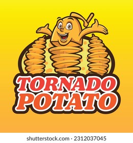 El diseño de la mascota con el logotipo de la Papa Tornado. Diseño del logotipo de la papa. Logo de franquicias de comida callejera