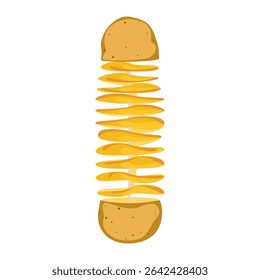 Tornado Potatoes, Crispy twisted potato chips on a stick, delicious and fun, a crunchy street snack. Vector illustration suitable for fast food or other menu items, isolated on a white background.
