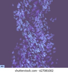 Tornado. Pyramids in Empty Space. Chaotic Particles. Abstract Dynamic Background. Science and Connection Concept. Futuristic Design. Vector Illustration. 