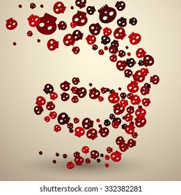 Tornado of red skulls. 3D vector illustration for Halloween