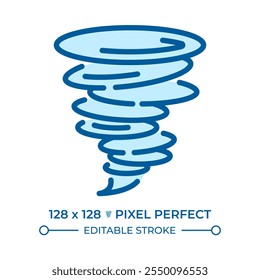 Tornado RGB color icon. Weather forecast. Swirling wind funnel. Windstorm. Destructive force of nature. Severe weather. Isolated vector illustration. Simple filled line drawing. Editable stroke