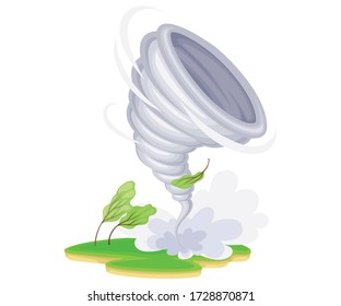 Tornado with Rotating Column of Air as Natural Cataclysm Vector Illustration