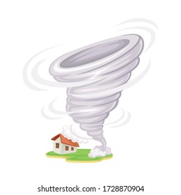 Tornado with Rotating Column of Air as Natural Cataclysm Vector Illustration