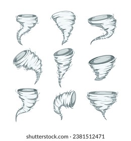 tornado set cartoon. danger twister, dark funnel, disaster destruction tornado sign. isolated symbol vector illustration