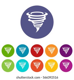 Tornado set icons in different colors isolated on white background