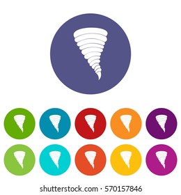 Tornado set icons in different colors isolated on white background
