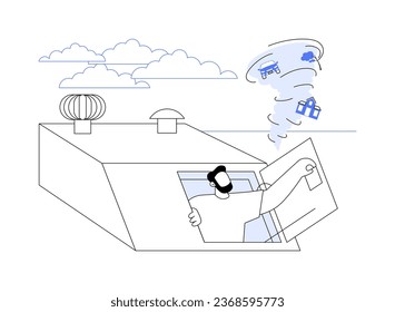 Tornado shelter abstract concept vector illustration. Group of diverse people hiding in a bunker, tornado disaster prevention, safe place for victims, environmental problem abstract metaphor.