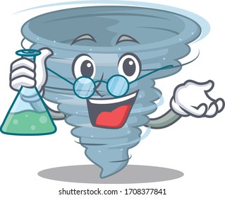 Tornado smart Professor Cartoon design style working with glass tube