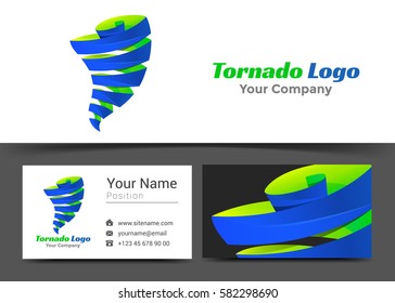 Tornado Storm Corporate Logo and Business Card Sign Template. Creative Design with Colorful Logotype Visual Identity Composition Made of Multicolored Element. Vector Illustration.