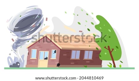 Tornado storm and house, hurricane or cyclone wind