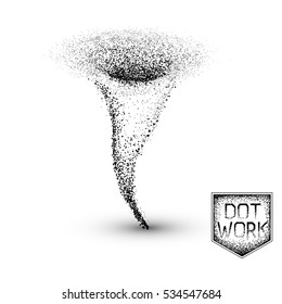 Tornado storm isolated on white background.Dotwork vector illustration