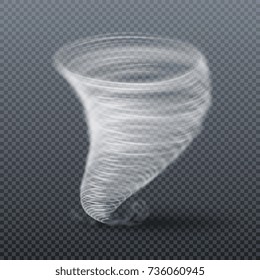 Tornado storm isolated. Realistic twister vector illustration. Tornado cyclone swirl, twister whirlwind hurricane