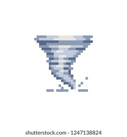 Tornado storm pixel art icon. Windstorm symbol. Typhoon, cyclone and hurricane isolated vector illustration on white background.