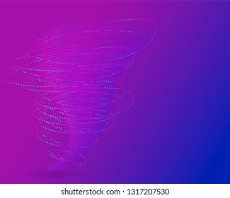 Tornado, storm swirls in purple and blue colors. Abstract vector colorful neon wind twist background. 
