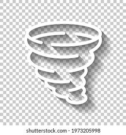 Tornado or storm, weather, simple icon. White linear icon with editable stroke and shadow on transparent background