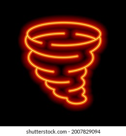 Tornado o tormenta, tiempo, simple icono. Estilo neón naranja sobre fondo negro. Icono lineal claro con trazo editable