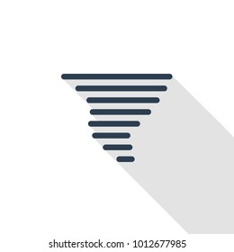 tornado, storm weather, whirlwind thin line flat icon. Linear vector illustration. Pictogram isolated on white background. Colorful long shadow design.