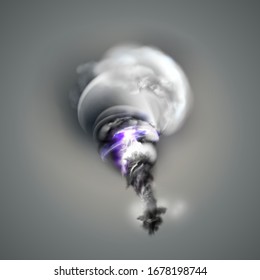 Tornado sturm.Tornado mit Blitzsymbol. Windcyclon, verdrehter Wirbelsturm mit Lichtblitz, gefährliche Naturkatastrophe.