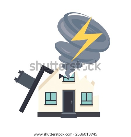 Tornado Striking House with Lightning Bolt