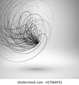 Tornado. Swirl with connected line and dots. Wired structure. Technology background. Vector illustration.