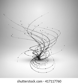 Tornado. Swirl with connected line and dots. Wired structure. Technology background. Vector illustration.