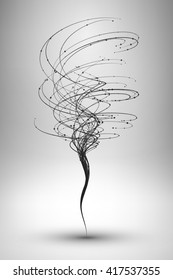 Tornado. Swirl with connected line and dots. Wired structure. Technology background. Vector illustration.