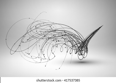 Tornado. Swirl with connected line and dots. Wired structure. Technology background. Vector illustration.