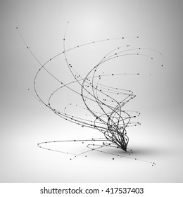 Tornado. Rodovia com linha conectada e pontos. Estrutura com fio. Formação tecnológica. Ilustração vetorial.