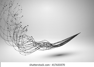 Tornado. Swirl with connected line and dots. Wired structure. Technology background. Vector illustration.