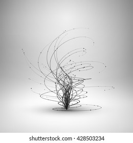 Tornado. Swirl with connected line and dots. Wired wavy structure. Technology connection concept. Vector abstract illustration.