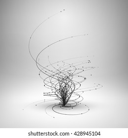 Tornado. Swirl with connected line and dots. Wired wavy structure. Technology connection concept. Vector abstract illustration.