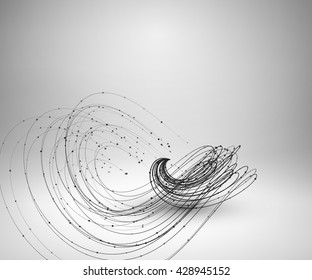 Tornado. Swirl with connected line and dots. Wired wavy structure. Technology connection concept. Vector abstract illustration.