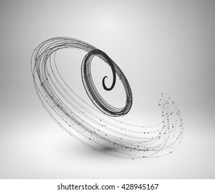 Tornado. Swirl with connected line and dots. Wired wavy structure. Technology connection concept. Vector abstract illustration.