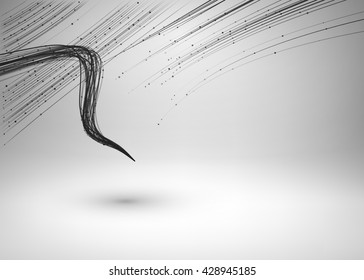 Tornado. Swirl with connected line and dots. Wired wavy structure. Technology connection concept. Vector abstract illustration.