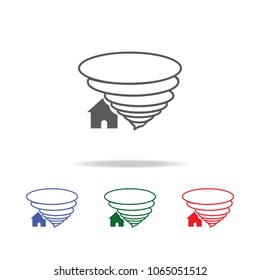 Tornado swirl damages village house icon. Elements of desister multi colored icons. Premium quality graphic design icon. Simple icon for websites, web design, mobile app on white background