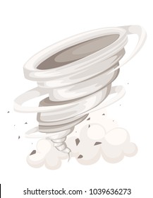 Tornado swirl. Wind ripping through the area. Tornado in cartoon style. Cataclysm color icon. Vector illustration isolated on white background. Web site page and mobile app design